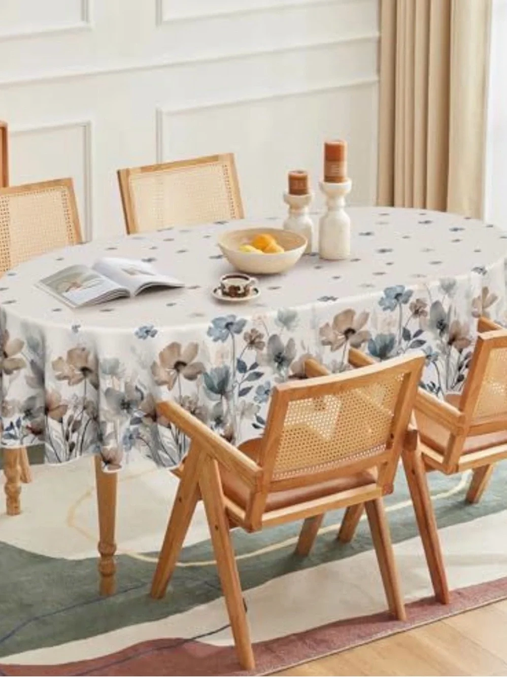 Floral Watercolor Round Tablecloth in Blue & Brown - Haroldaily